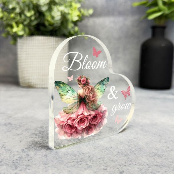 Floral Fairy Butterflies Bloom & Grow Positive Gift Side Heart Keepsake Plaque