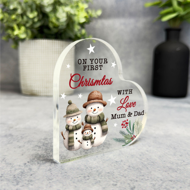 Gift For First Christmas Snowman Family Side Heart Keepsake Plaque Decoration