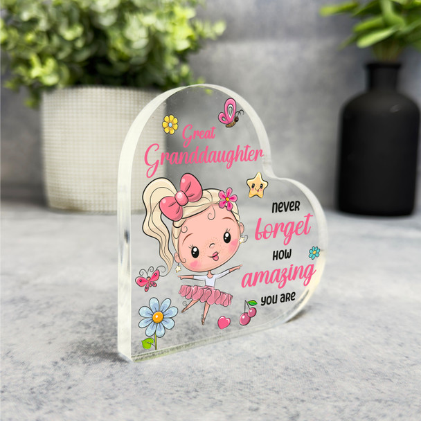 Gift For Great Granddaughter Blonde Hair Ballerina Girl Heart Keepsake Plaque