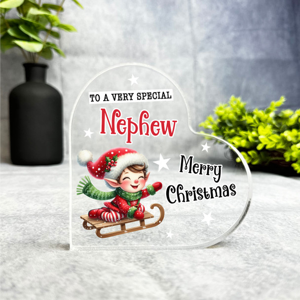 Gift For Nephew Christmas Cute Boy Elf Side Heart Keepsake Plaque Decoration