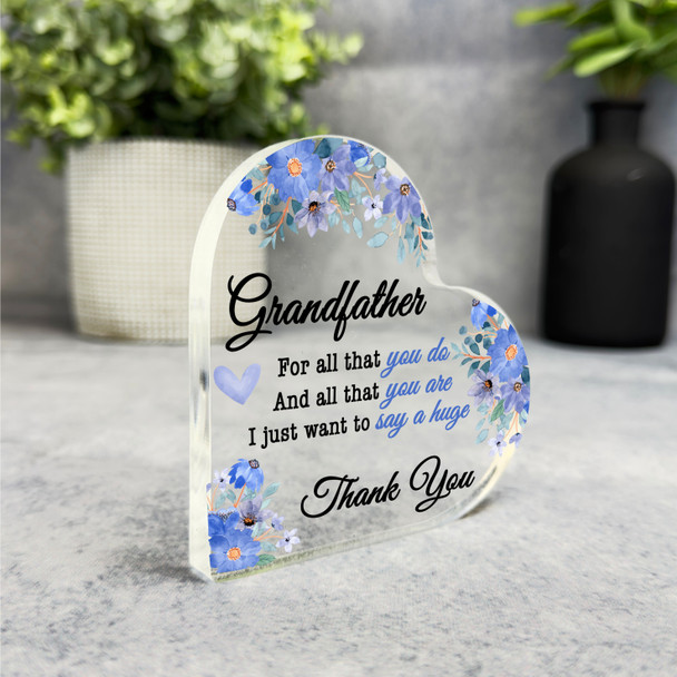 Gift For Grandfather Thank You Blue Floral Butterflies Heart Keepsake Plaque