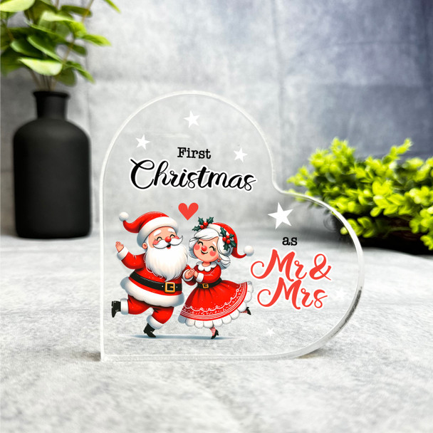 Gift For 1st Christmas As Mr & Mrs - Mr & Mrs Claus Heart Keepsake Plaque