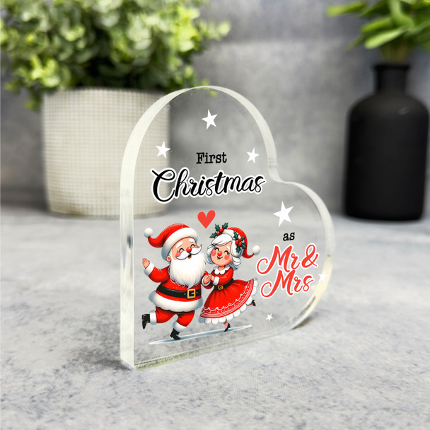 Gift For 1st Christmas As Mr & Mrs - Mr & Mrs Claus Heart Keepsake Plaque