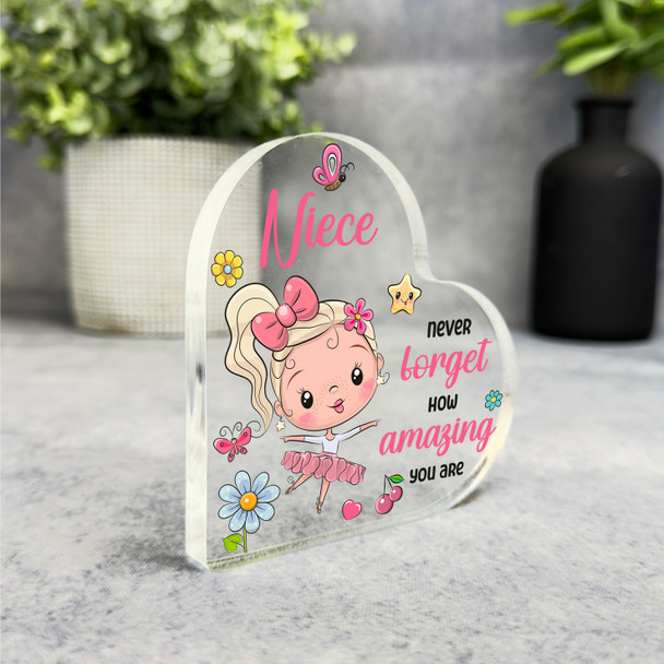 Gift For Niece Blonde Hair Cute Ballerina Girl Side Heart Keepsake Plaque