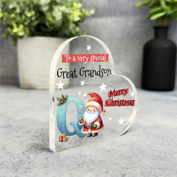 Gift For Special Great Grandson Christmas Letter Q Heart Keepsake Plaque