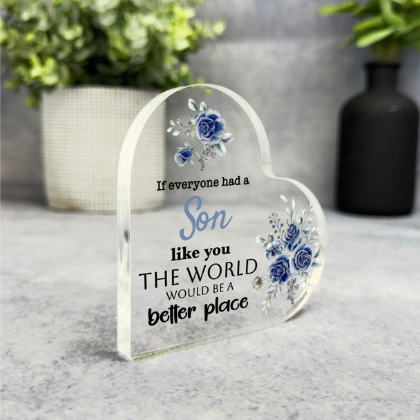 Gift For Son Blue Floral Side Heart Keepsake Plaque Ornament Present