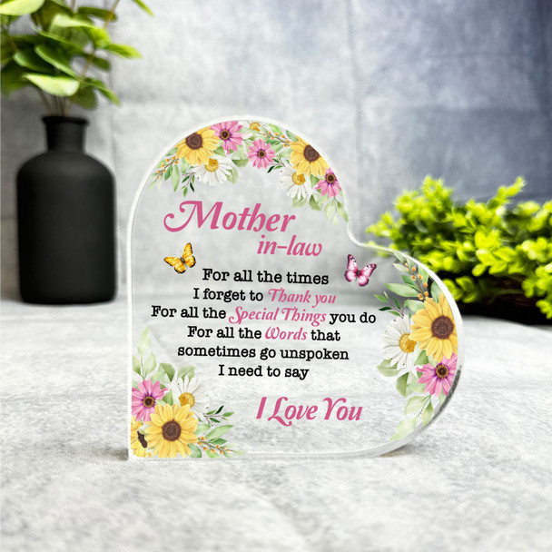 Gift For Mother-In-Law I Love You Pink Yellow Floral Side Heart Keepsake Plaque