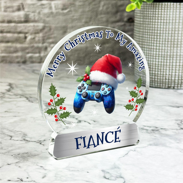 Gift For Fiancé Video Gaming Gamer Christmas Hat Snowglobe Keepsake Plaque Decor