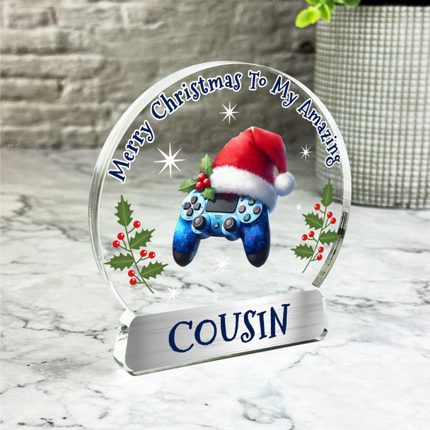 Gift For Cousin Video Gaming Gamer Christmas Hat Snowglobe Keepsake Plaque Decor