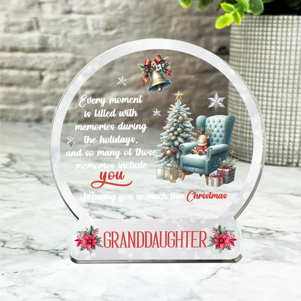 Granddaughter Reindeer Christmas Memorial Gift Snowglobe Keepsake Plaque