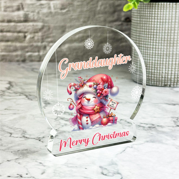Gift For Granddaughter Christmas Pink Snowman Girl Snowglobe Keepsake Plaque