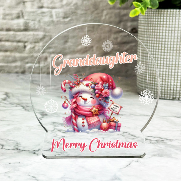 Gift For Granddaughter Christmas Pink Snowman Girl Snowglobe Keepsake Plaque