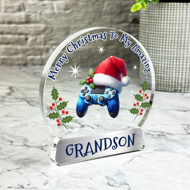 Gift For Grandson Video Gaming Gamer Christmas Hat Snowglobe Keepsake Plaque