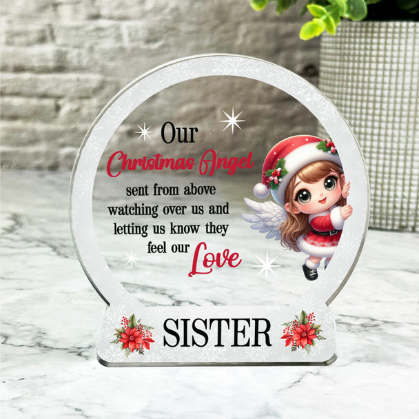 Sister Cute Little Angel Christmas Memorial Gift Snowglobe Keepsake Plaque