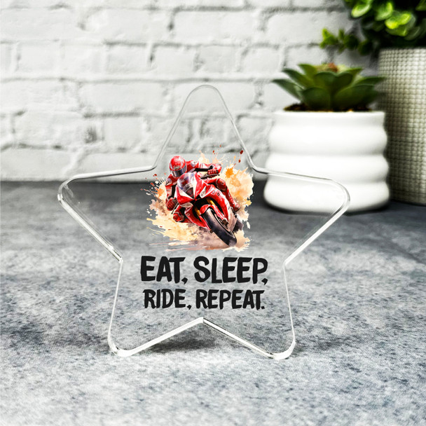 Gift For Biker Male Eat Sleep Ride Repeat Red Motorbike Star Keepsake Plaque