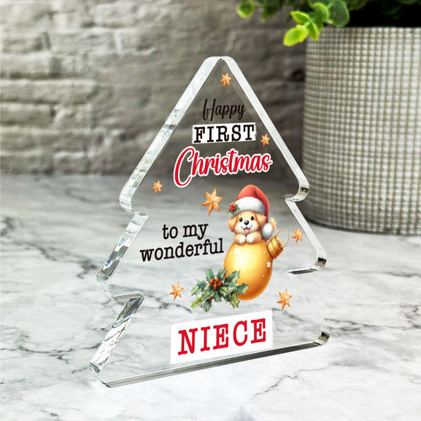 Gift For Niece First Christmas Puppy Bauble Xmas Tree Keepsake Plaque Decoration