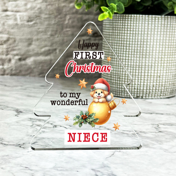 Gift For Niece First Christmas Puppy Bauble Xmas Tree Keepsake Plaque Decoration