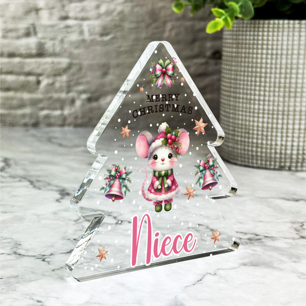 Gift For Niece Pink Christmas Mouse Xmas Tree Keepsake Plaque Decoration Present
