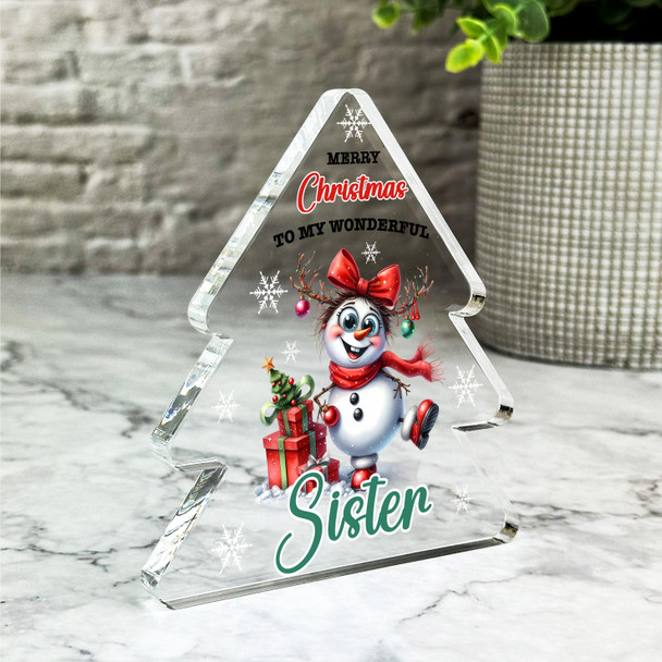 Gift For Sister Christmas Crazy Snowman Girl Xmas Tree Keepsake Plaque Decor