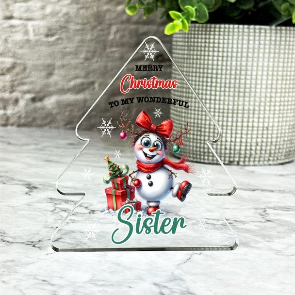 Gift For Sister Christmas Crazy Snowman Girl Xmas Tree Keepsake Plaque Decor