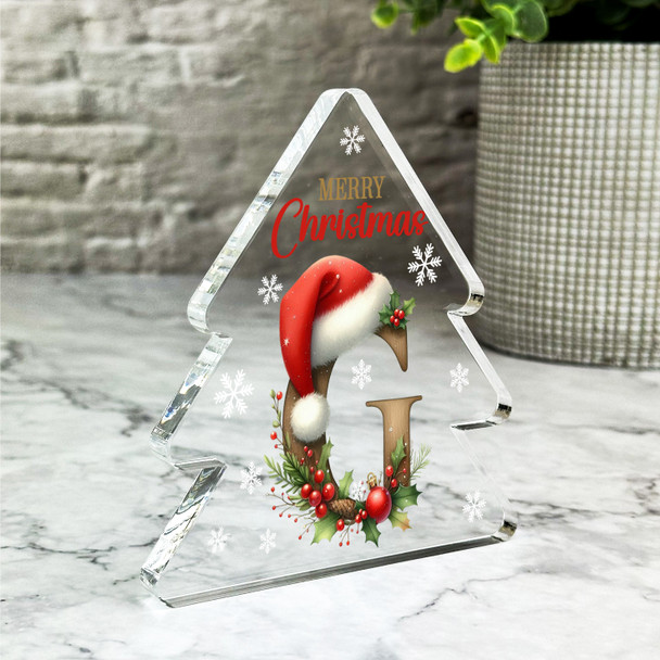 Floral Christmas Alphabet Santa Hat Letter G Gift Xmas Tree Keepsake Plaque