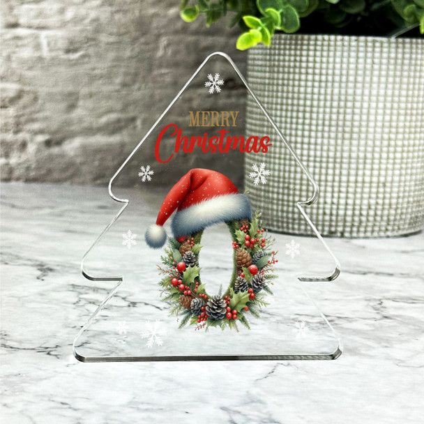 Floral Christmas Alphabet Santa Hat Letter O Gift Xmas Tree Keepsake Plaque