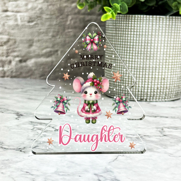Gift For Daughter Pink Christmas Mouse Xmas Tree Keepsake Plaque Decoration