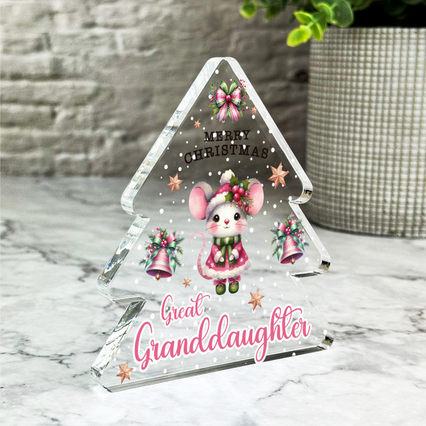Gift For Great Granddaughter Pink Christmas Mouse Xmas Tree Keepsake Plaque