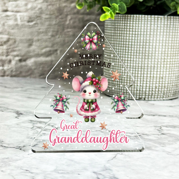 Gift For Great Granddaughter Pink Christmas Mouse Xmas Tree Keepsake Plaque