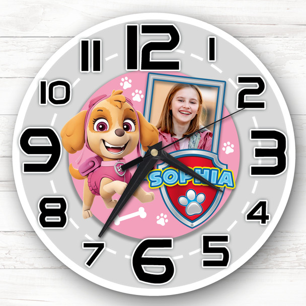 Paw Patrol Sky Photo Personalised Gift For Kid's Bedroom Clock