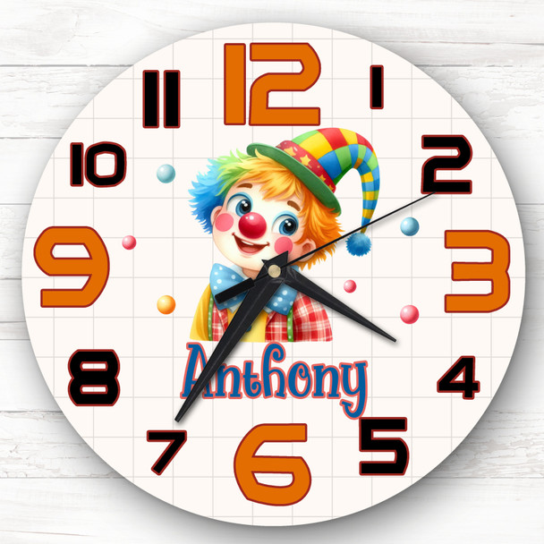 Boy's Circus Clown Personalised Gift For Kid's Bedroom Clock