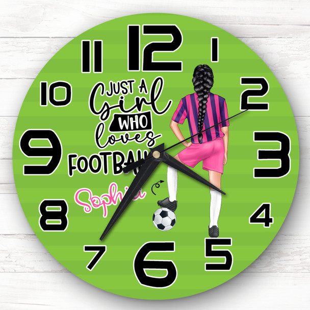 Girls Football Black Hair French Braid Personalised Gift For Kid's Bedroom Clock