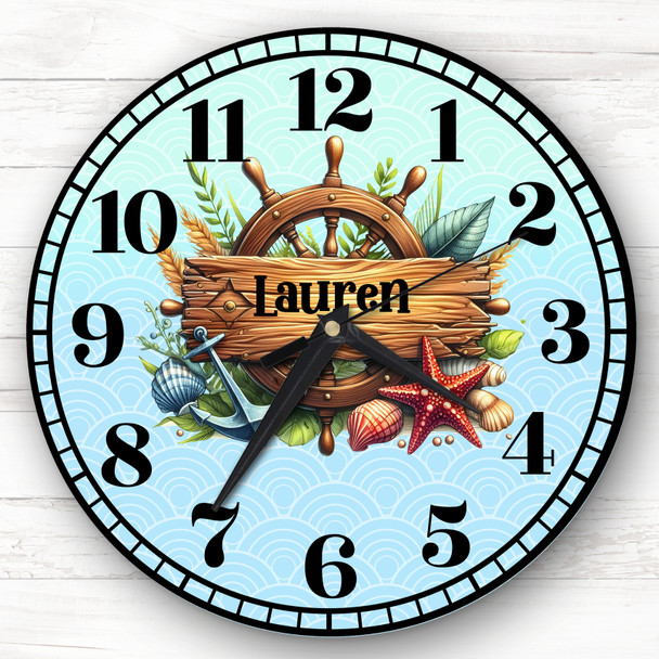 Nautical Boat Pirate Ship Wheel Personalised Gift For Kid's Bedroom Clock