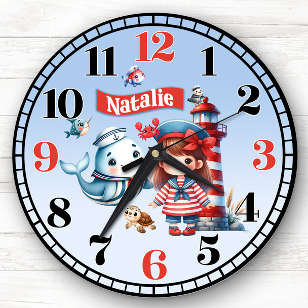 Sealife Sailor Girl Personalised Gift For Kid's Bedroom Clock
