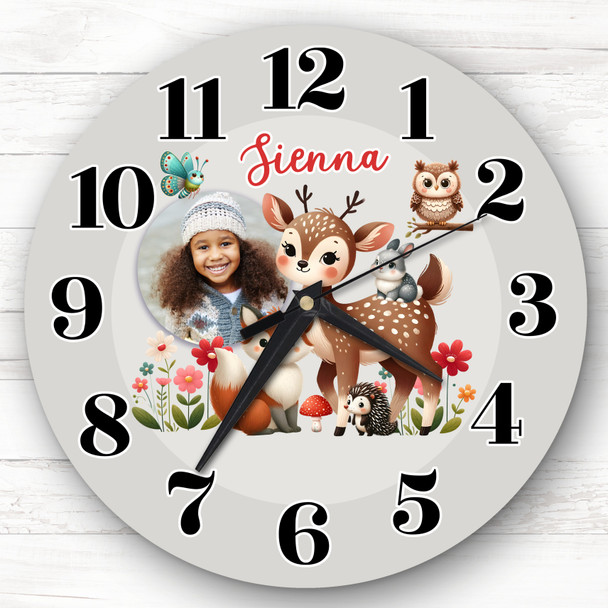 Woodland Animals Photo Personalised Gift For Kid's Bedroom Clock