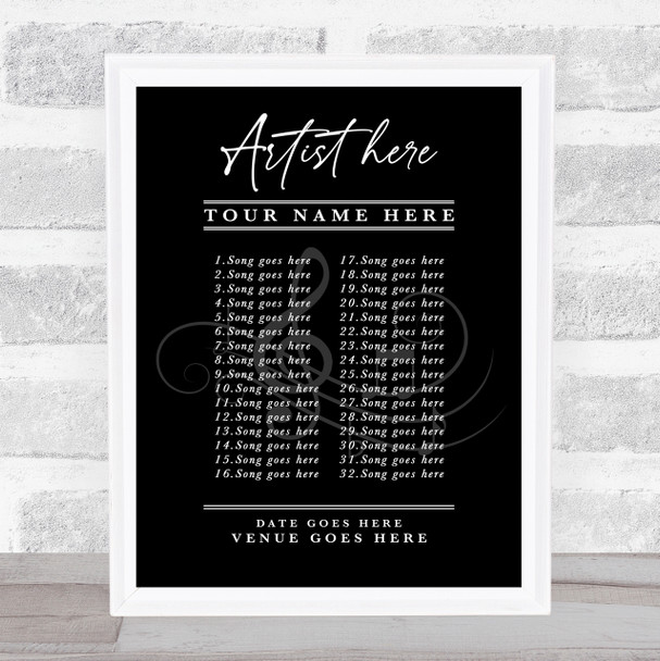 Concert Setlist Poster Print Canvas Black White - Any Artist, Date, Gig, Venue