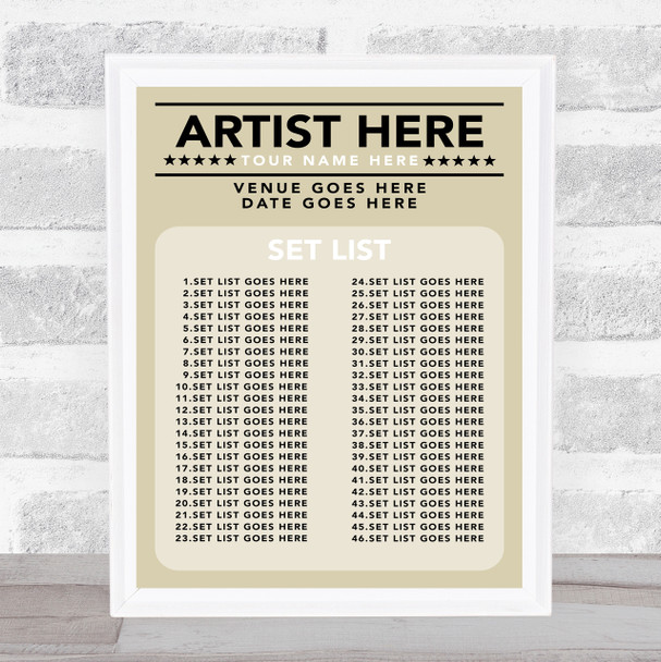 Concert Setlist Poster Print Canvas Neutral - Any Artist, Date, Gig, Venue