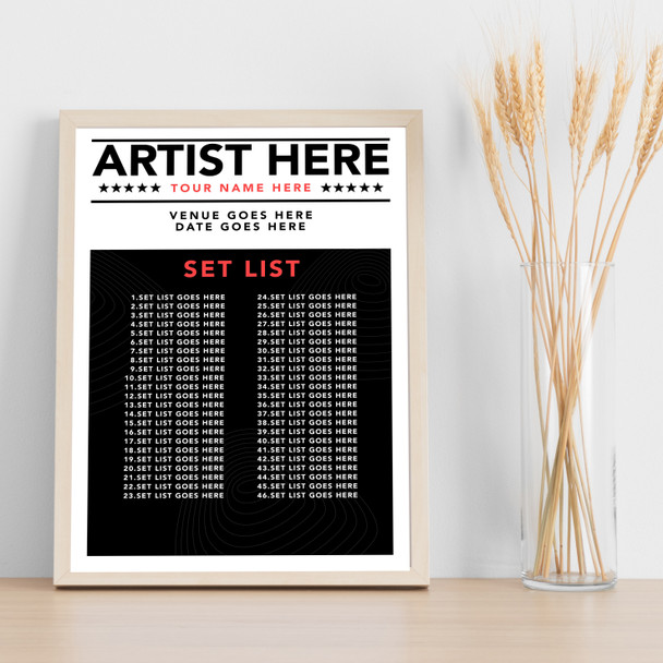 Concert Setlist Poster Print Canvas Black White Red - Any Artist, Date, Gig, Venue