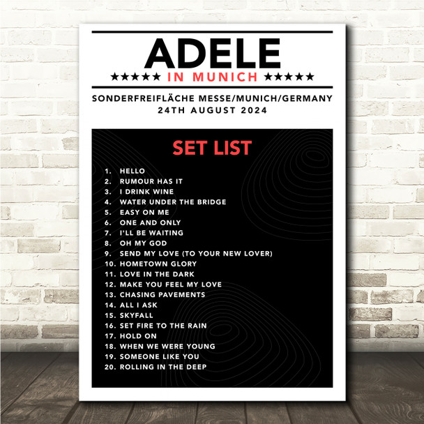 Concert Setlist Poster Print Canvas Black White Red - Any Artist, Date, Gig, Venue