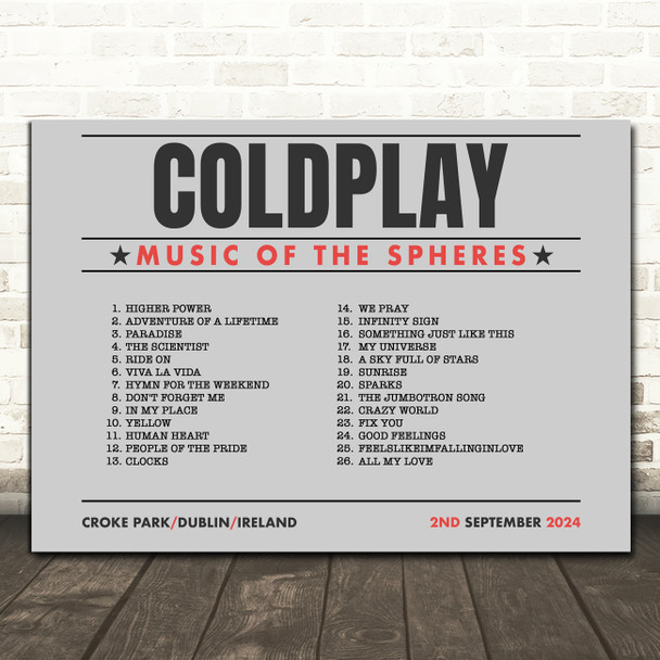 Concert Setlist Poster Print Canvas Grey Landscape - Any Artist, Date, Gig, Venue