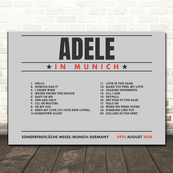 Concert Setlist Poster Print Canvas Grey Landscape - Any Artist, Date, Gig, Venue