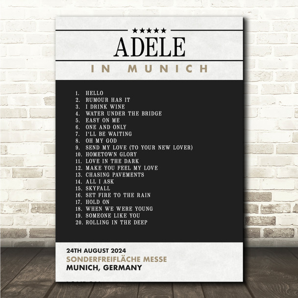Concert Setlist Poster Print Canvas Black Grey - Any Artist, Date, Gig, Venue