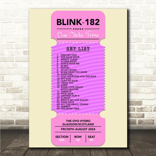 Concert Setlist Poster Print Canvas Pink Ticket - Any Artist, Date, Gig, Venue
