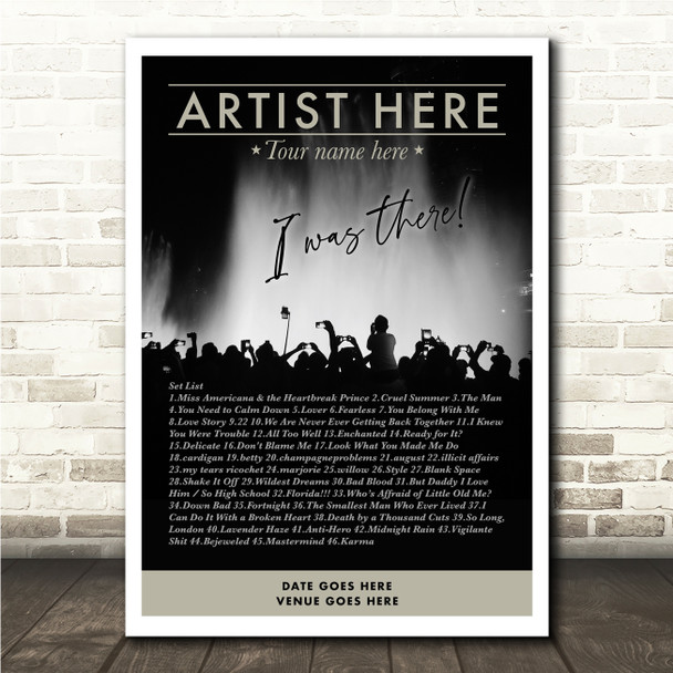 Concert Setlist Poster Print Canvas Silhouette Music Concert - Any Artist, Date, Gig, Venue