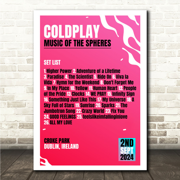 Concert Setlist Poster Print Canvas Bright Pink - Any Artist, Date, Gig, Venue