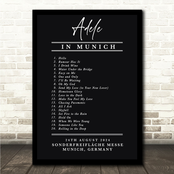 Adele - Concert Setlist Poster Print Canvas Black & White - Sonderfreifläche Messe - Aug 24th 2024