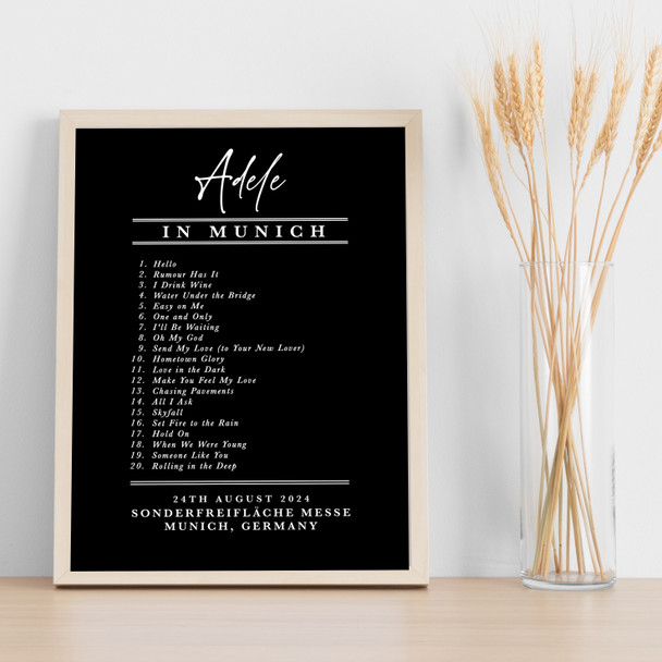 Adele - Concert Setlist Poster Print Canvas Black & White - Sonderfreifläche Messe - Aug 24th 2024