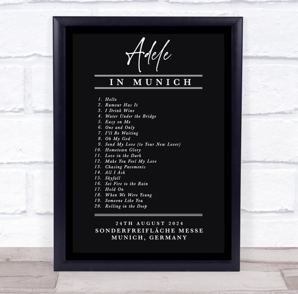 Adele - Concert Setlist Poster Print Canvas Black & White - Sonderfreifläche Messe - Aug 24th 2024