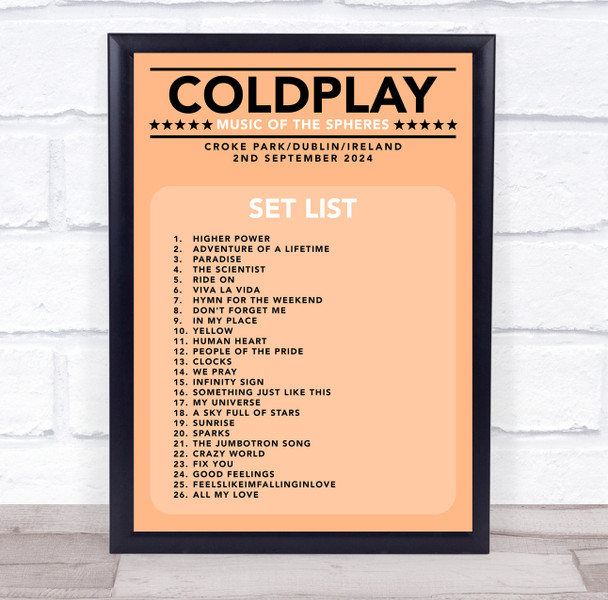Coldplay - Concert Setlist Gig Poster Print Canvas Coral - Croke Park Dublin Ireland - Sept 2nd 2024 Coldplay - Concert Setlist Gig Poster Print Canvas Coral - Croke Park Dublin Ireland - Sept 2nd 2024