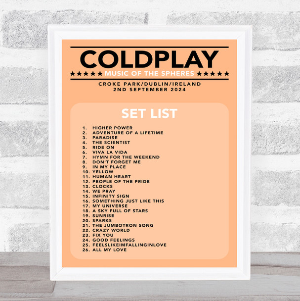 Coldplay - Concert Setlist Gig Poster Print Canvas Coral - Croke Park Dublin Ireland - Sept 2nd 2024 Coldplay - Concert Setlist Gig Poster Print Canvas Coral - Croke Park Dublin Ireland - Sept 2nd 2024